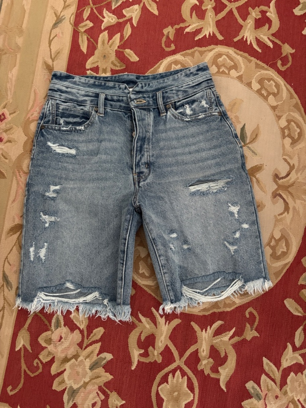KanCan Light Blue Button-Fly Denim distressed shorts